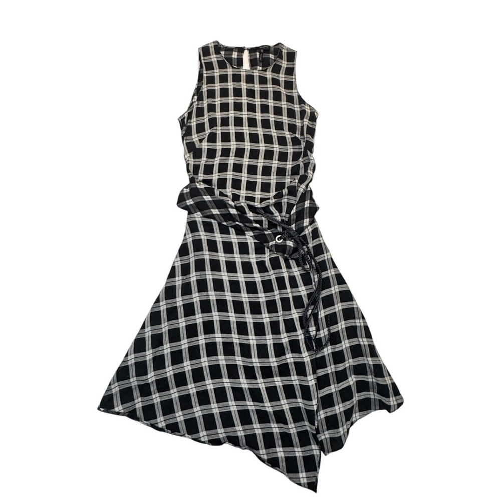 Rag & Bone Black White Plaid Cotton Asymmetrical Sleeveless Dress XS Goth Grunge